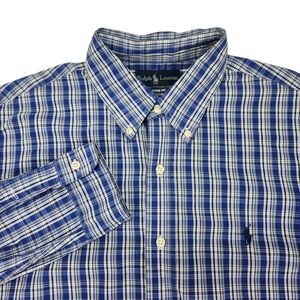 Ralph Lauren Men's Blue Plaid Long Sleeve Button-Down Shirt XL Custom Fit